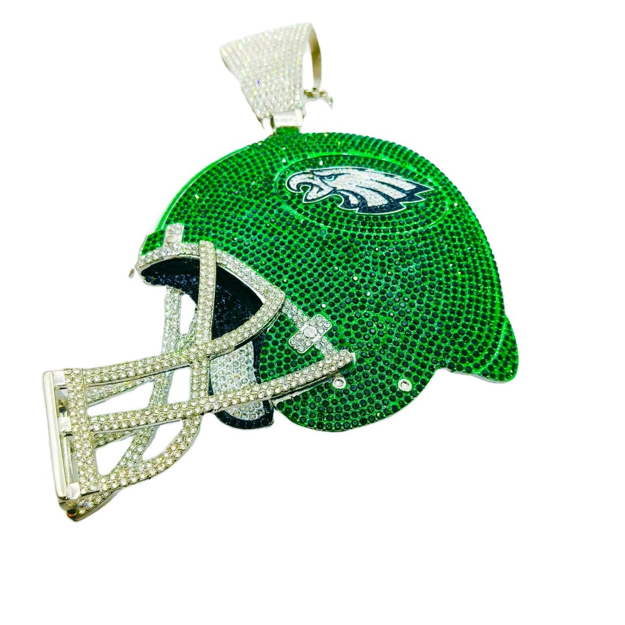 Exaggerate big heavy sparkling full rhinestone crystal pave helmet shape philadelphia eagles championship pendant necklaces hiphop jewelry for men
