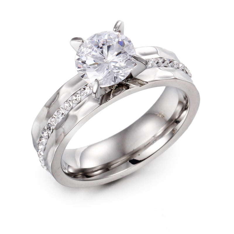 Gold plated Stainless Steel Single Row Crystal Couple Rings For Women Men Gift