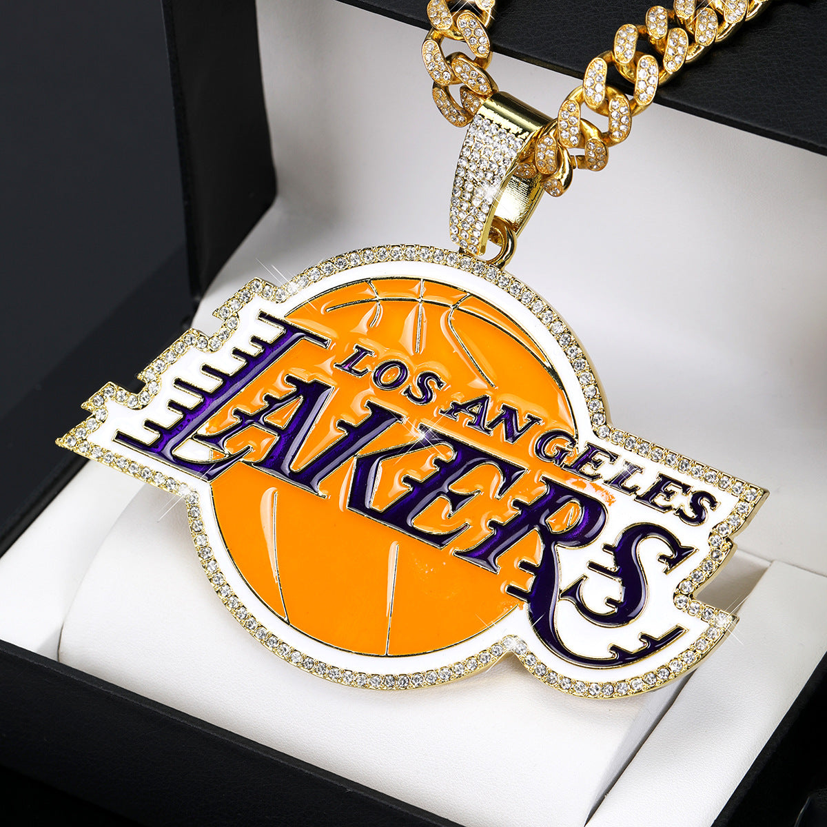 Exaggerate big size hiphop Lakers basketball championship pendant necklace with full rhinestone cuban link chain