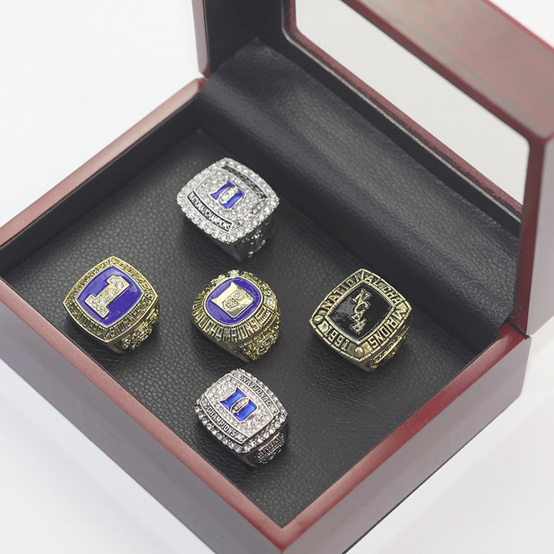 Duke Blue Devil 5 basketball championship rings with box set