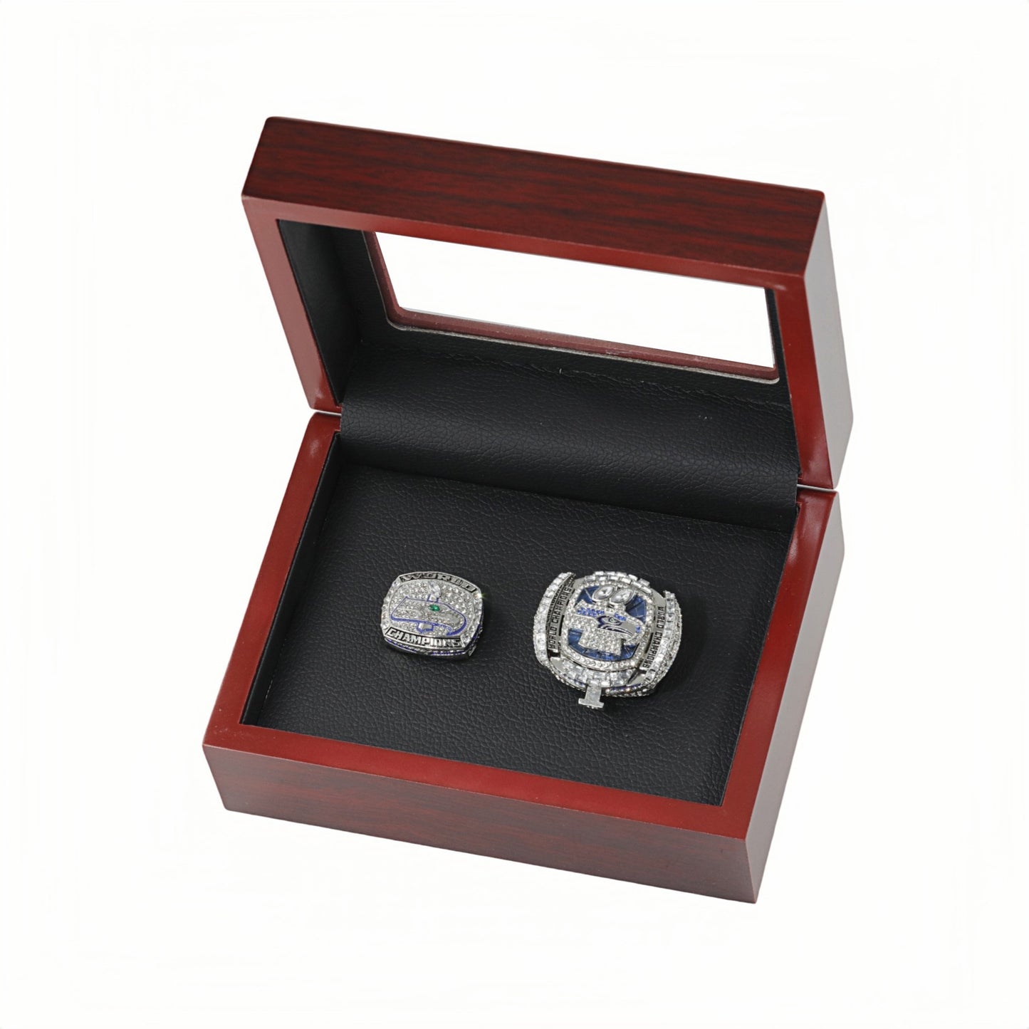 2013 2025 Seattle Seahawks 2 rings with brown wooden box