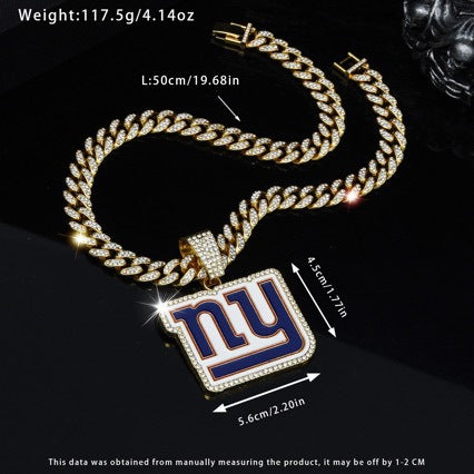New York Giants football championship pendant with 20inch cuban chain necklace