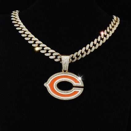 Chicago Bears football championship pendant with 20inch cuban chain necklace