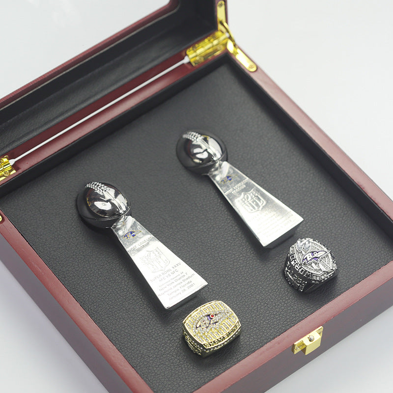 2000 2012 Baltimore Ravens Super Bowl Championship Rings With Trophies Set