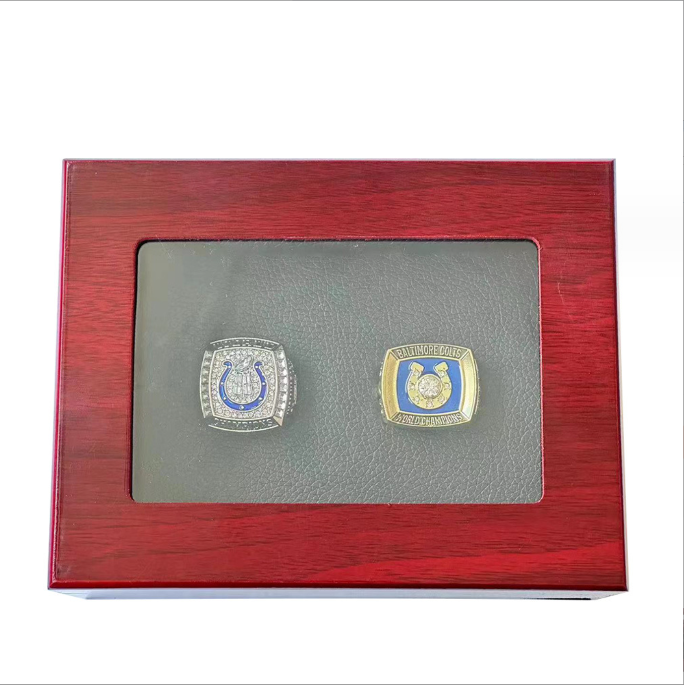 2pcs Baltimore Colts Super Bowl Championship Rings with Brown Wooden display box SET