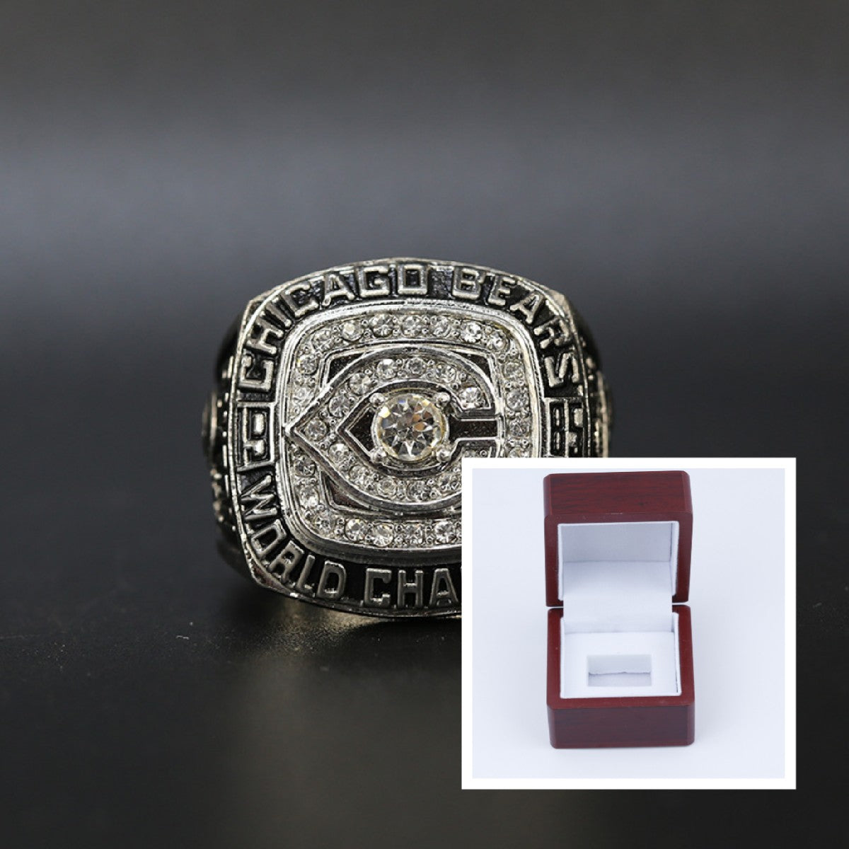 1985 Chicago Bears Super Bowl Championship Rings With Brown Wooden Display Box- PAYTON
