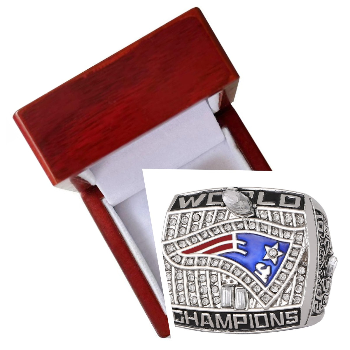 2001 NE Patriots football championship ring with box for fans collection gift