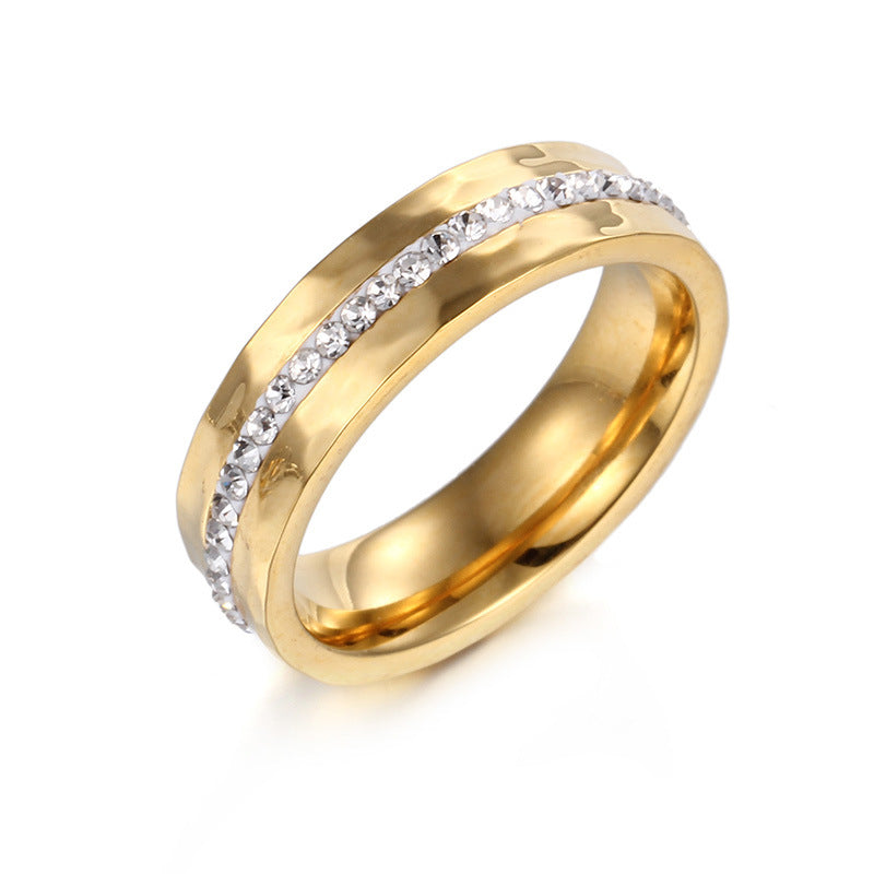 Gold plated Stainless Steel Single Row Crystal Couple Rings For Women Men Gift