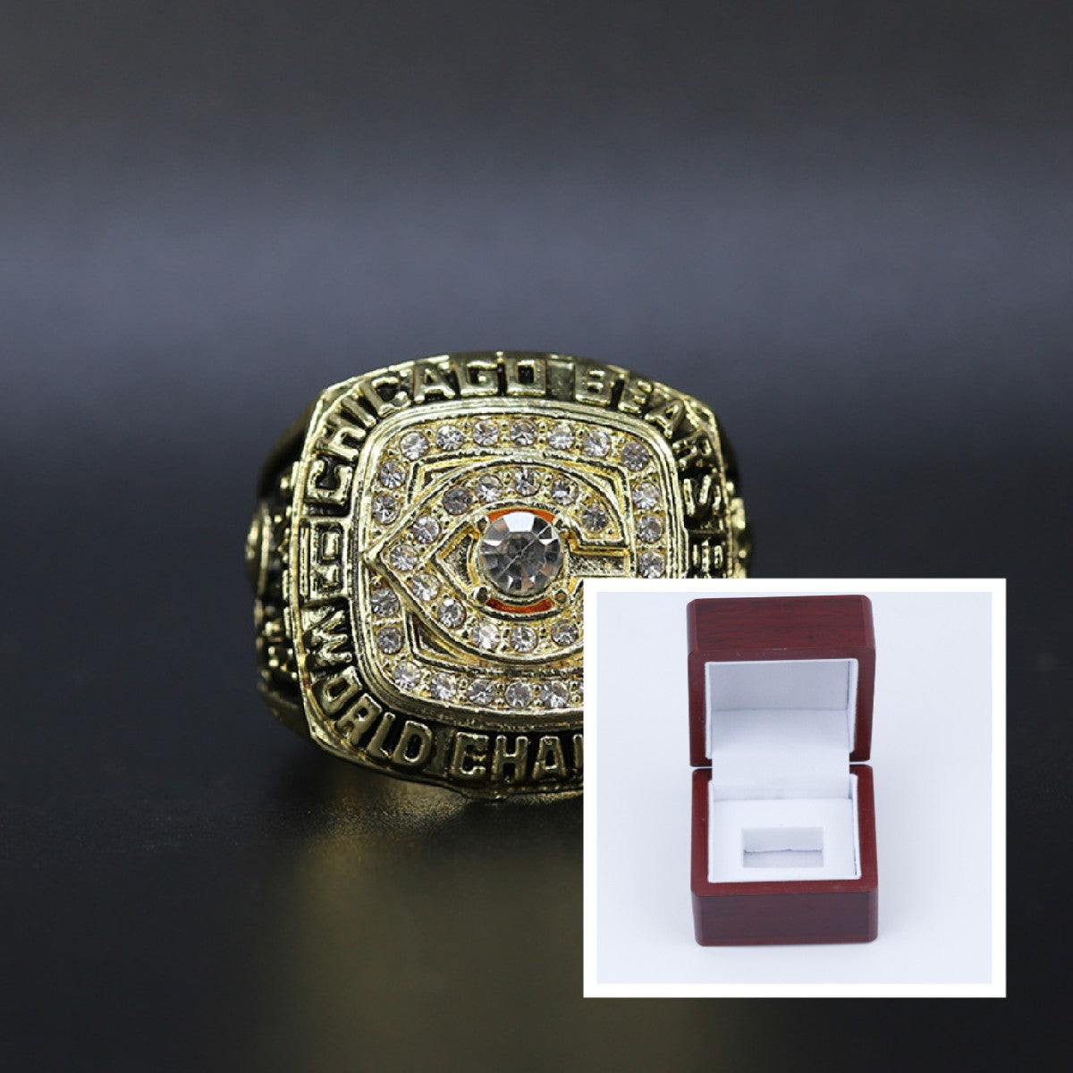 1985 Chicago Bears Super Bowl Championship Rings With Brown Wooden Display Box- PAYTON