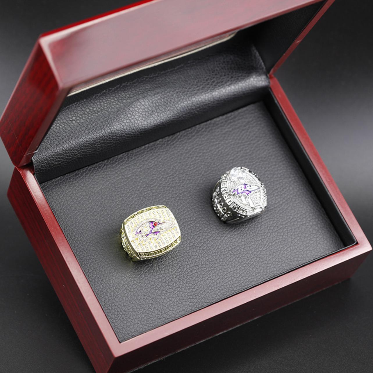 2000 2012 Baltimore Ravens Super Bowl Championship Rings With Brown Wooden Display Box