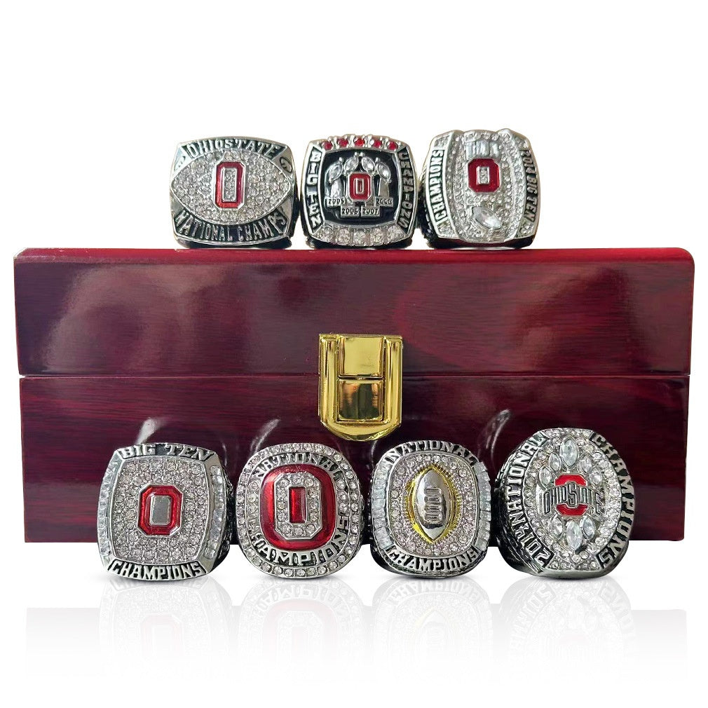 7pcs ohio states buckeys football championship rings with box for men