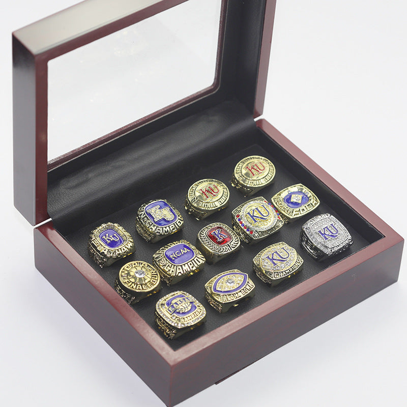 13pcs Kansas University Jayhawks basketball championship rings with box set