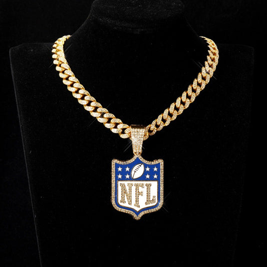 NFL logo championship pendant with 20inch cuban chain necklace