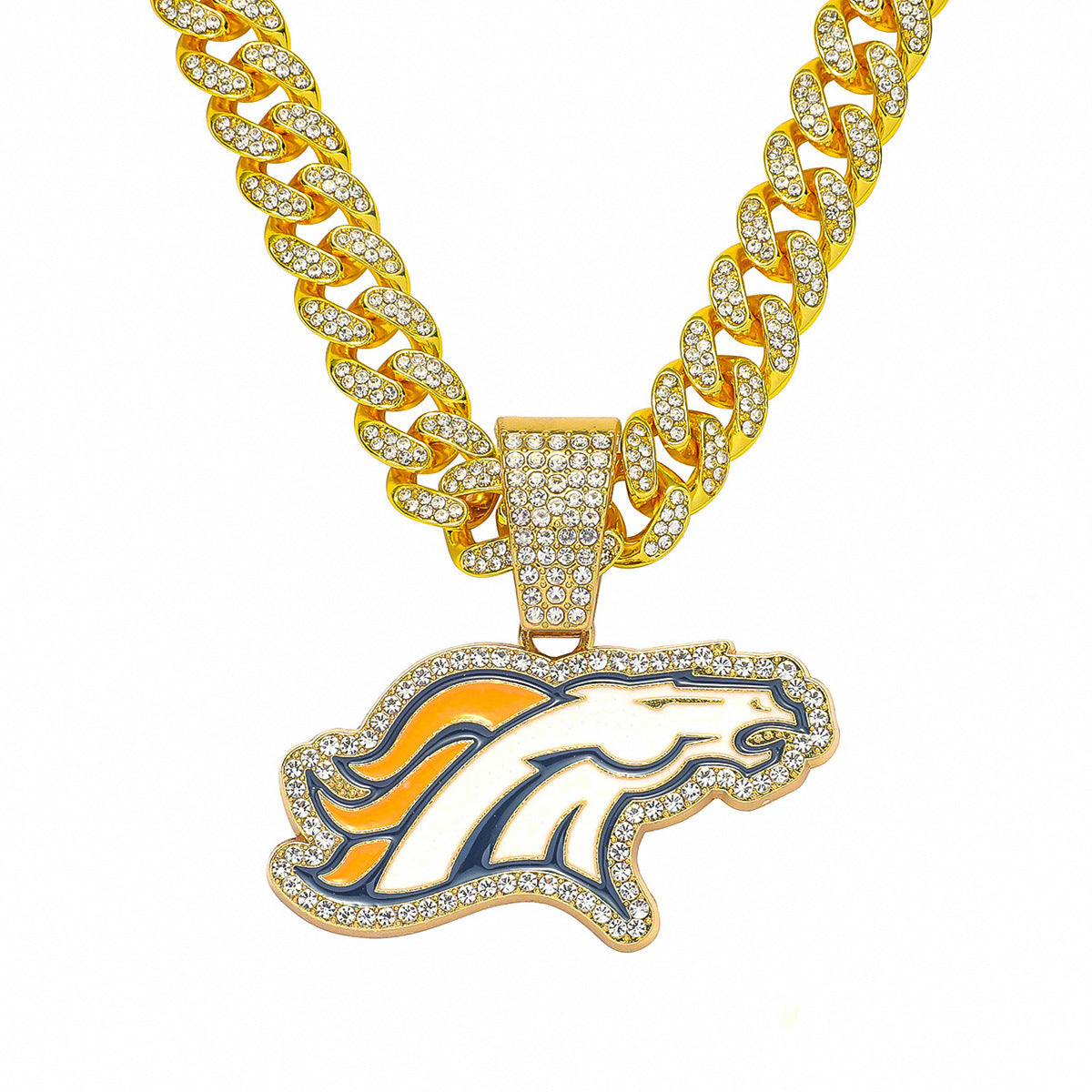 Hip hop jewelry iced out cz pave cuban chain Denver Broncos Pendant Necklace