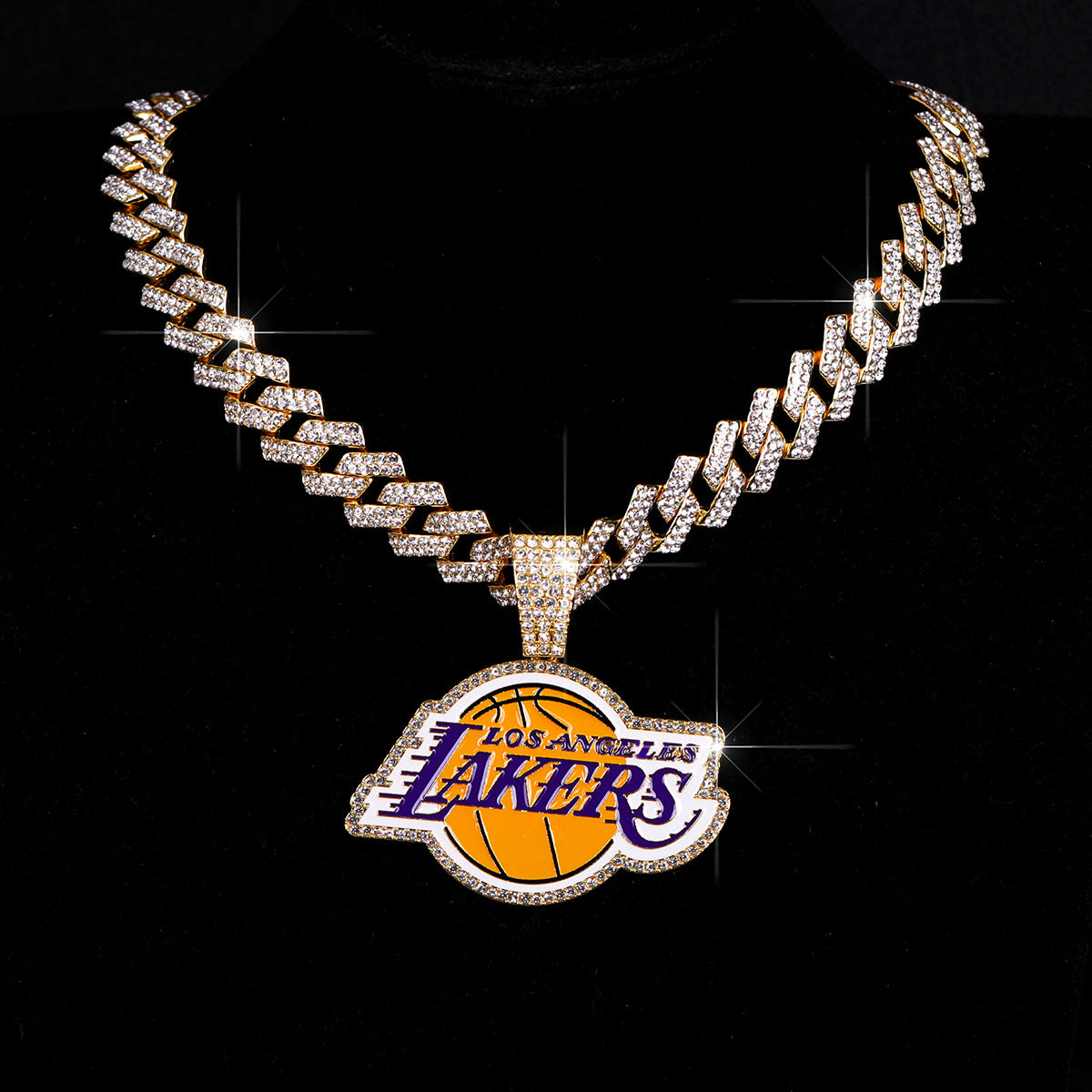 Hiphop alloy with rhinestone Lakers basketball championship pendant with cuban link chain necklaces for men