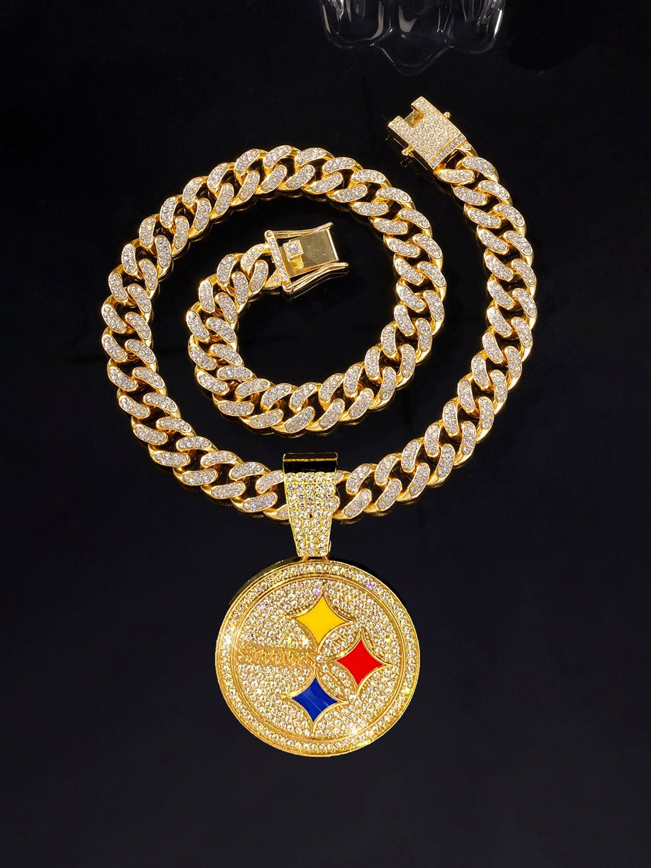 Hiphop Pittsburgh Steelers football championship pendant with 20inch cuban chain necklaces for men