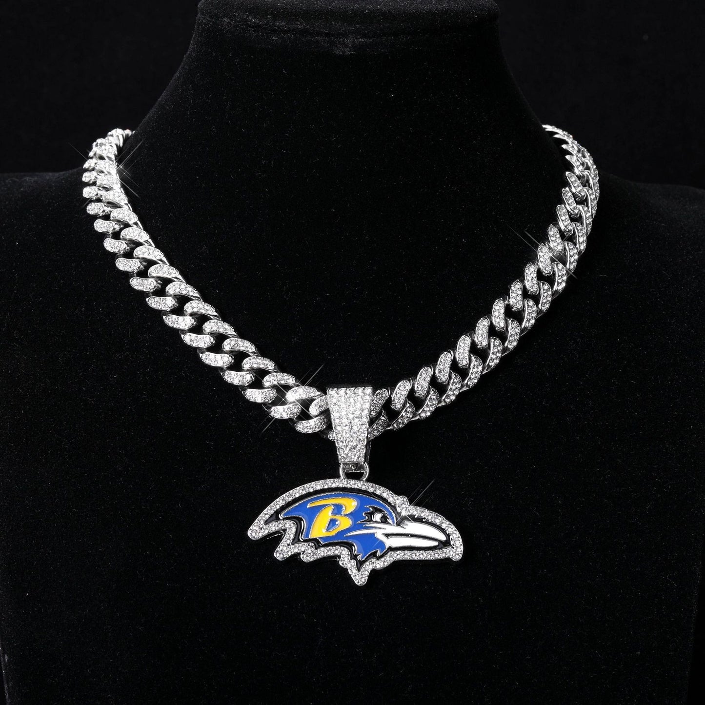 Baltimore Ravens football championship pendant with 20inch cuban chain necklace
