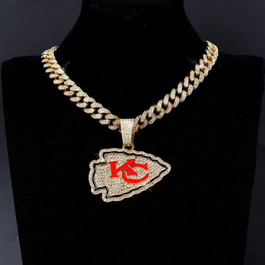 Kansas City Chiefs football pendant with 20inch cuban chain necklaces for men