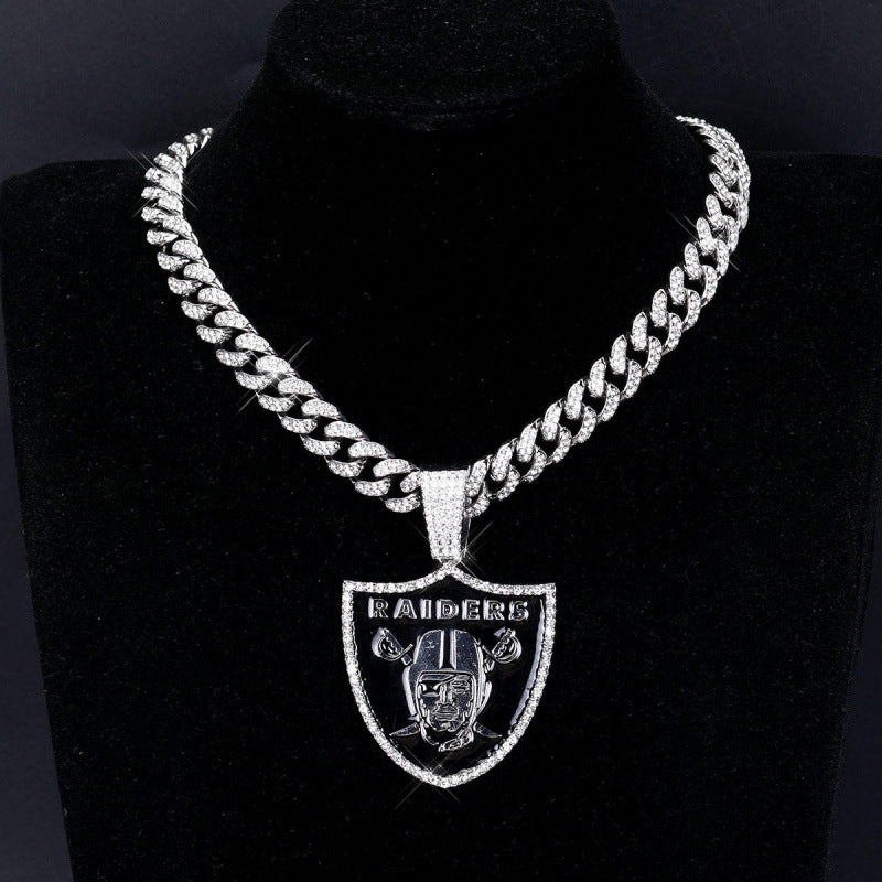 Las Vegas Raiders football championship pendant with 20inch cuban chain necklace