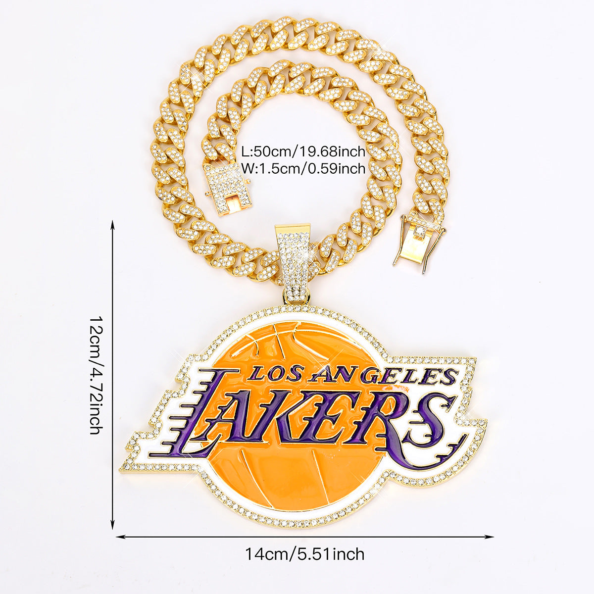 Exaggerate big size hiphop Lakers basketball championship pendant necklace with full rhinestone cuban link chain