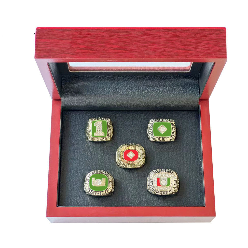 1983 1987 1989 1991 2002 5pcs Miami Hurricanes Football Championship Rings With Box Set For Fans collection
