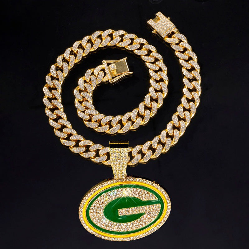 Green Bay Packers football championship pendant with 20inch cuban chain necklace