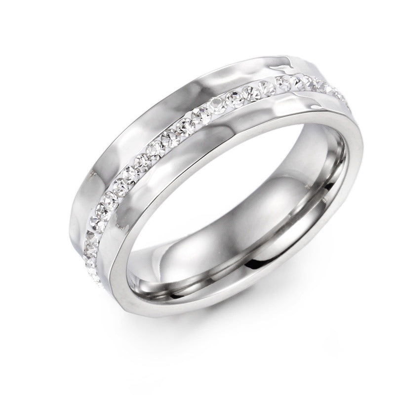 Gold plated Stainless Steel Single Row Crystal Couple Rings For Women Men Gift