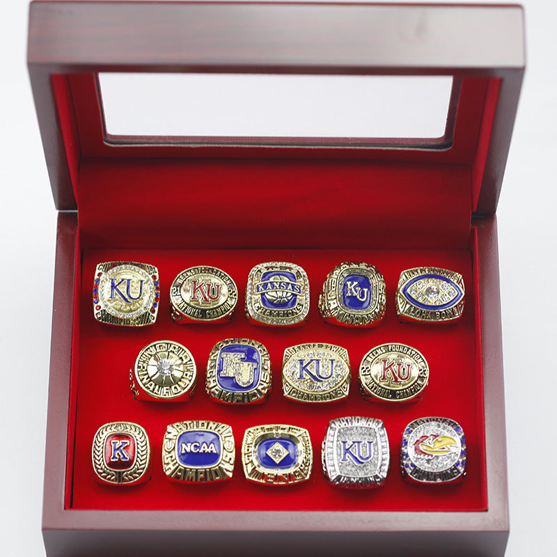 14pcs Kansas University Jayhawks Basketball Championship Rings With Box Set