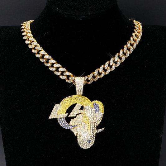 Los Angeles Rams football championship pendant with 20inch cuban chain necklace