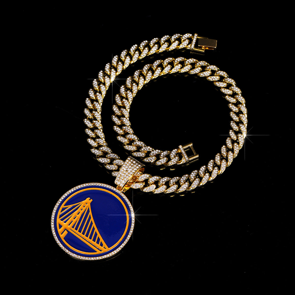 Hiphop iced out crystal warriors basketball championship pendant with 20inch cuban chain necklaces for men