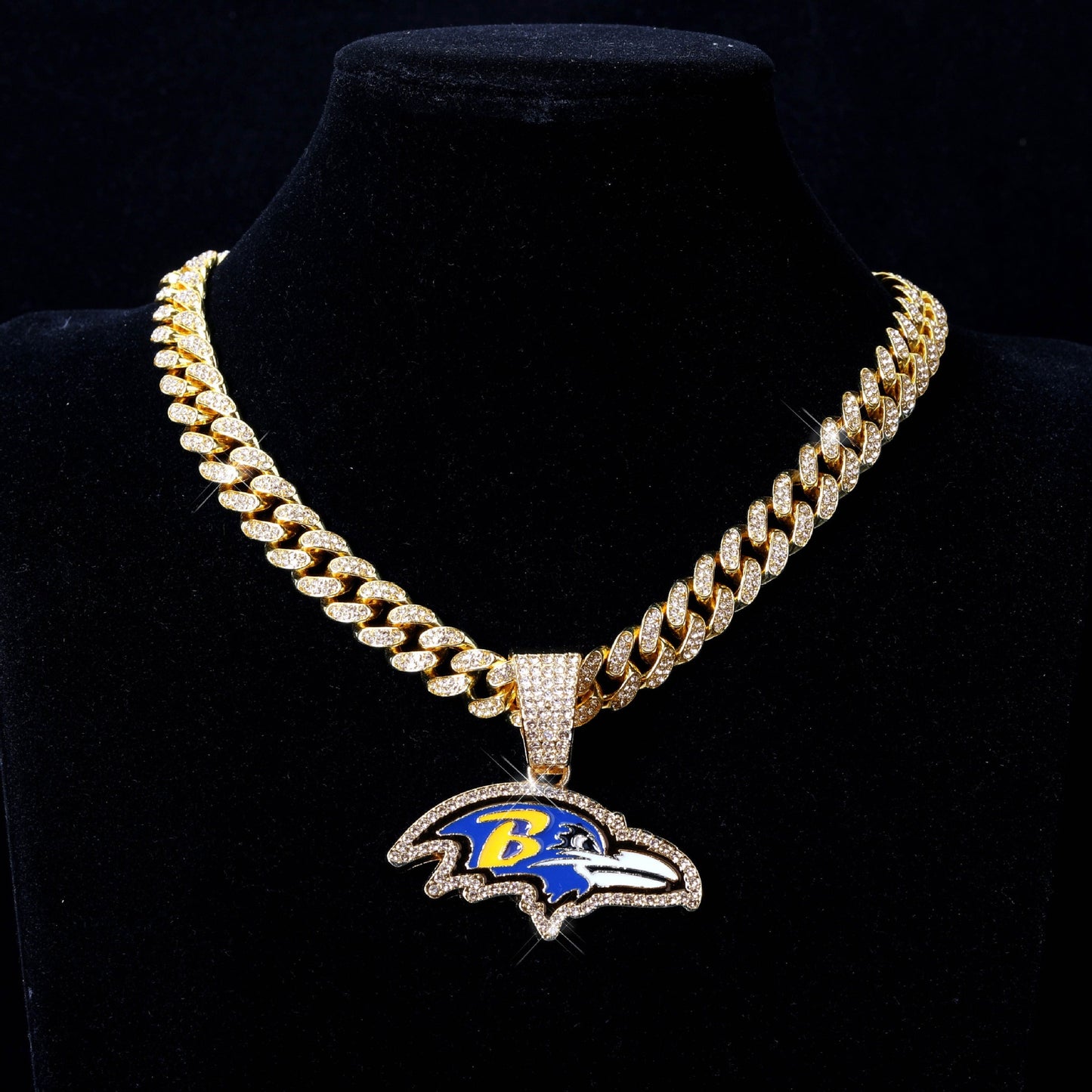 Baltimore Ravens football championship pendant with 20inch cuban chain necklace