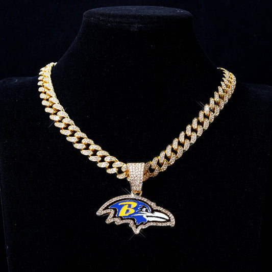 Baltimore Ravens football championship pendant with 20inch cuban chain necklace