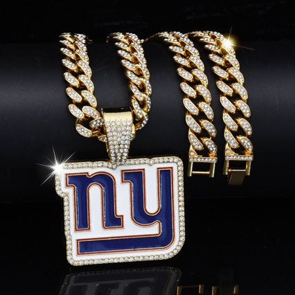New York Giants football championship pendant with 20inch cuban chain necklace