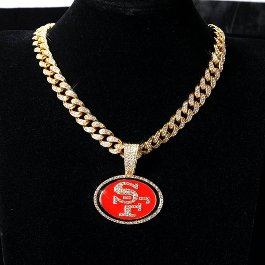 San Francisco 49ers football championship pendant with 20inch cuban chain necklace