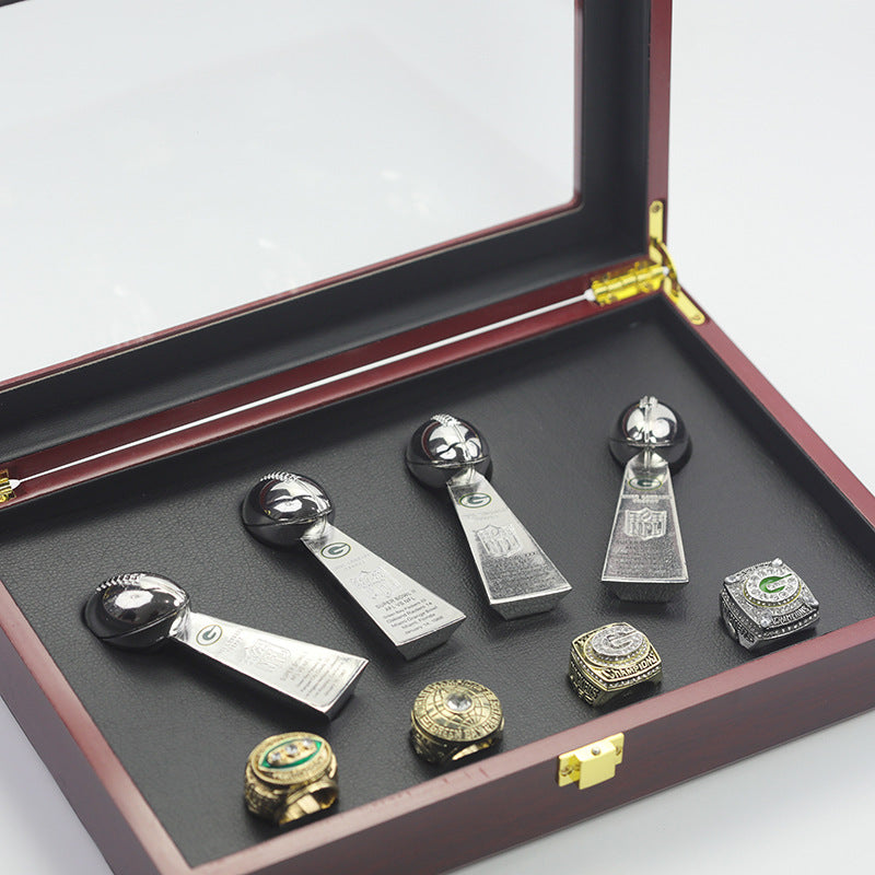 1965 1966 1996 2010 Green Bay Packers Super Bowl Championship Rings With Trophies Set