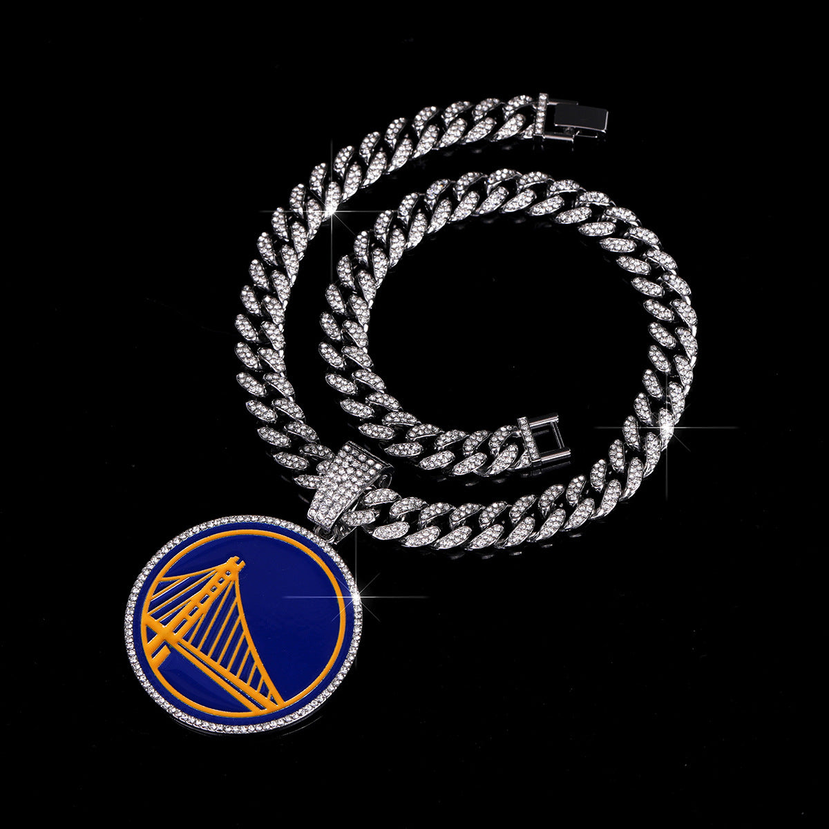 Hiphop iced out crystal warriors basketball championship pendant with 20inch cuban chain necklaces for men