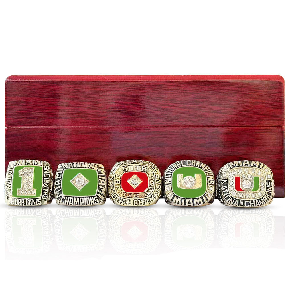 1983 1987 1989 1991 2002 5pcs Miami Hurricanes Football Championship Rings With Box Set For Fans collection