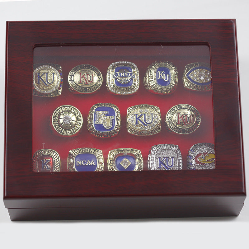 14pcs Kansas University Jayhawks Basketball Championship Rings With Box Set