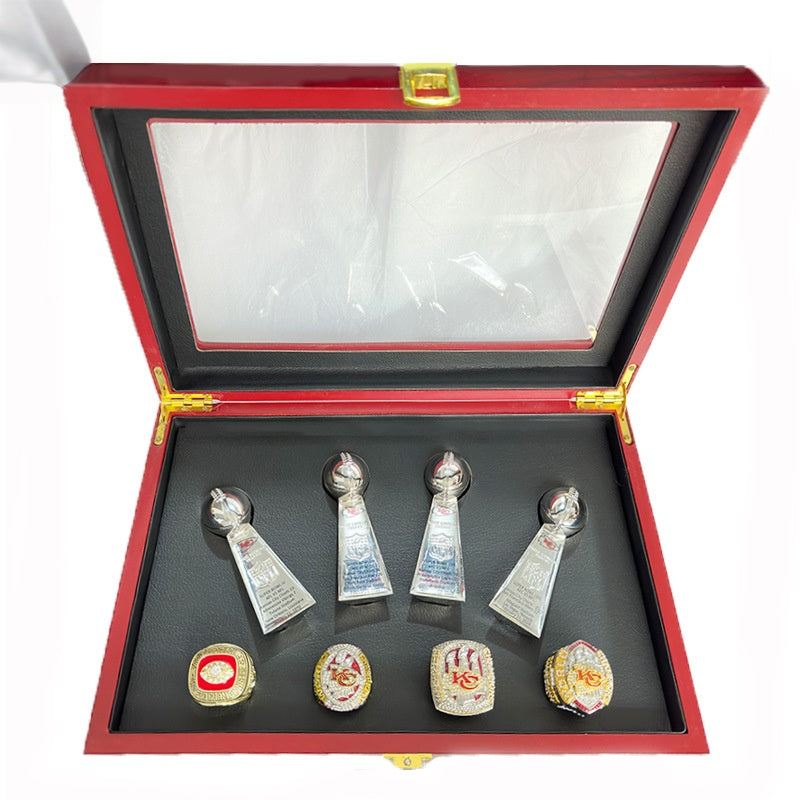 1969 2019 2023 2024 Kansas City Chiefs football championship rings with box