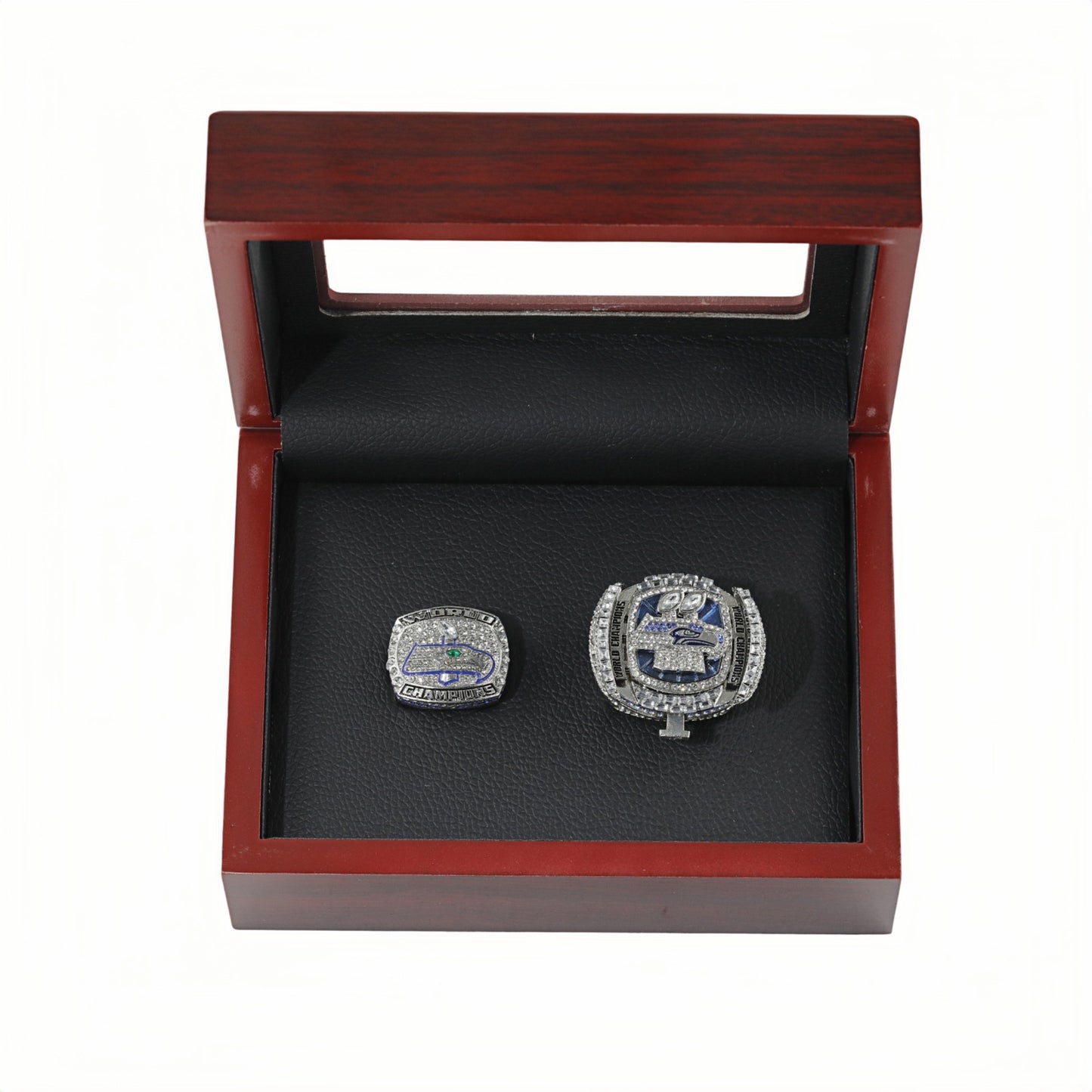 2013 2025 Seattle Seahawks 2 rings with brown wooden box