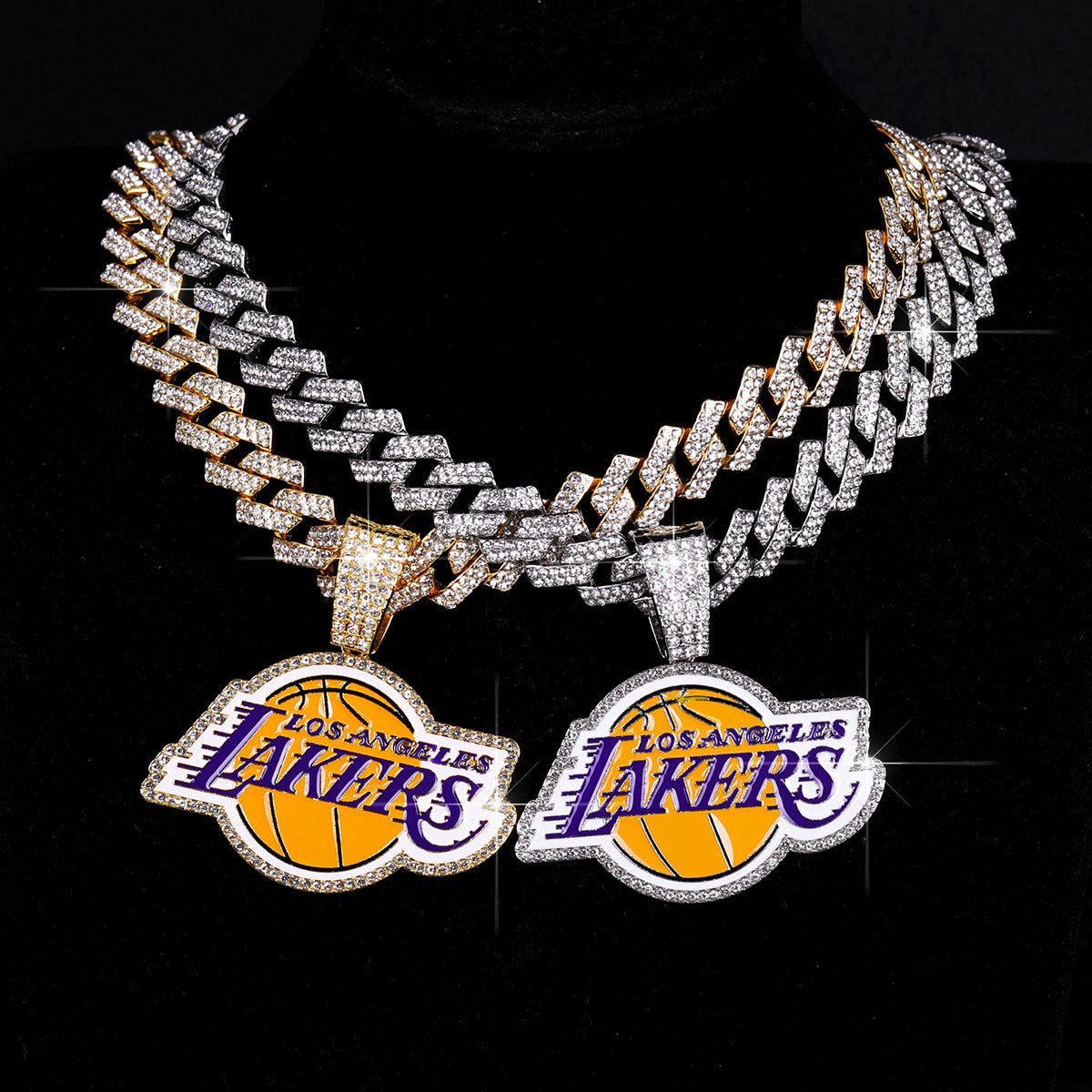 Hiphop alloy with rhinestone Lakers basketball championship pendant with cuban link chain necklaces for men