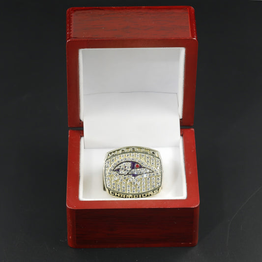2000 Baltimore ravens football championship ring with brown wooden box