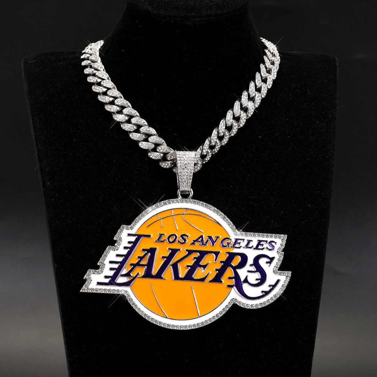 Exaggerate big size hiphop Lakers basketball championship pendant necklace with full rhinestone cuban link chain