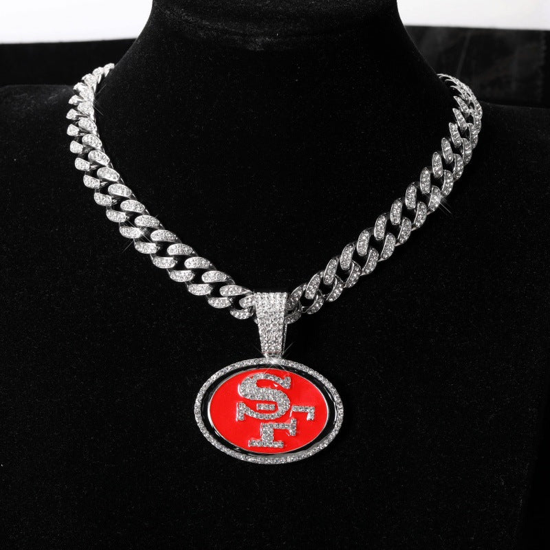 San Francisco 49ers football championship pendant with 20inch cuban chain necklace