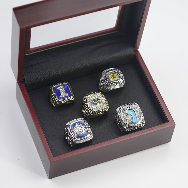 North Carolina Tar Heels 5 Championship Rings With Box Set