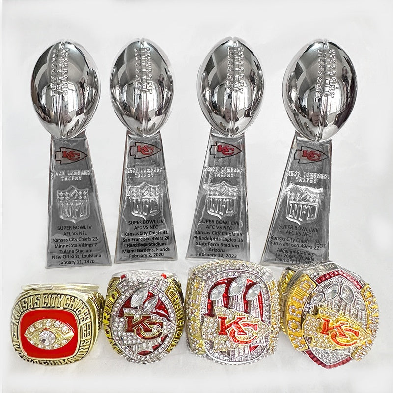 1969 2019 2023 2024 Kansas City Chiefs football championship rings with box