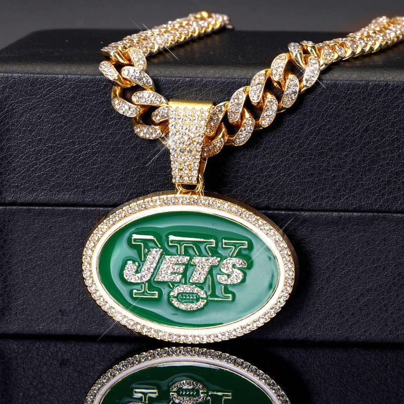 New York Jets football championship pendant with 20inch cuban chain necklace