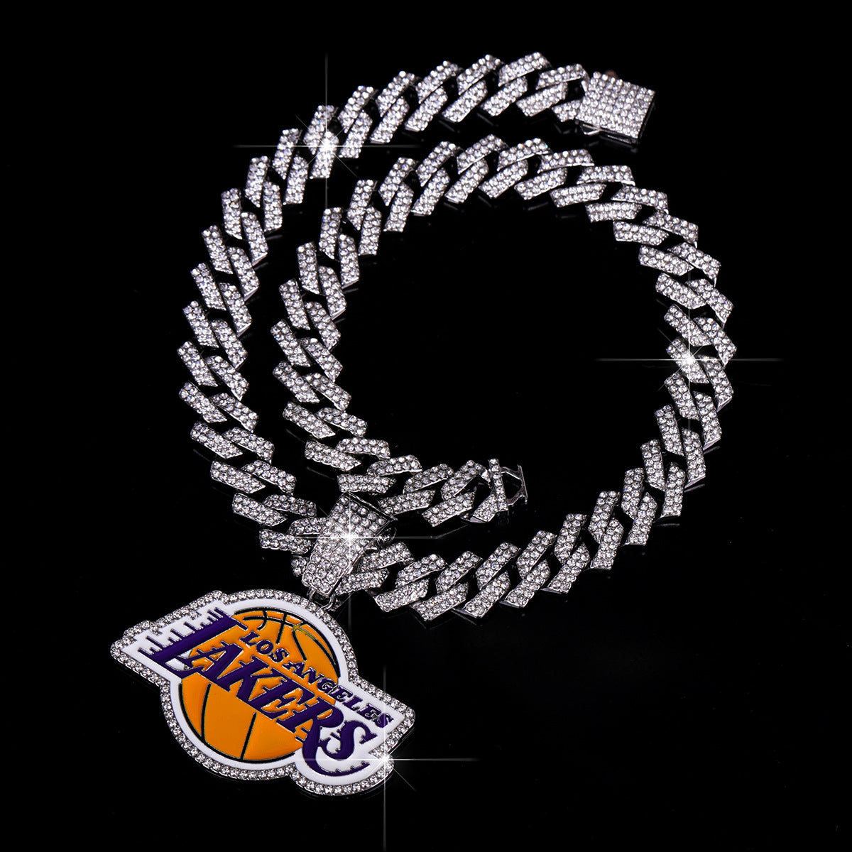 Hiphop alloy with rhinestone Lakers basketball championship pendant with cuban link chain necklaces for men