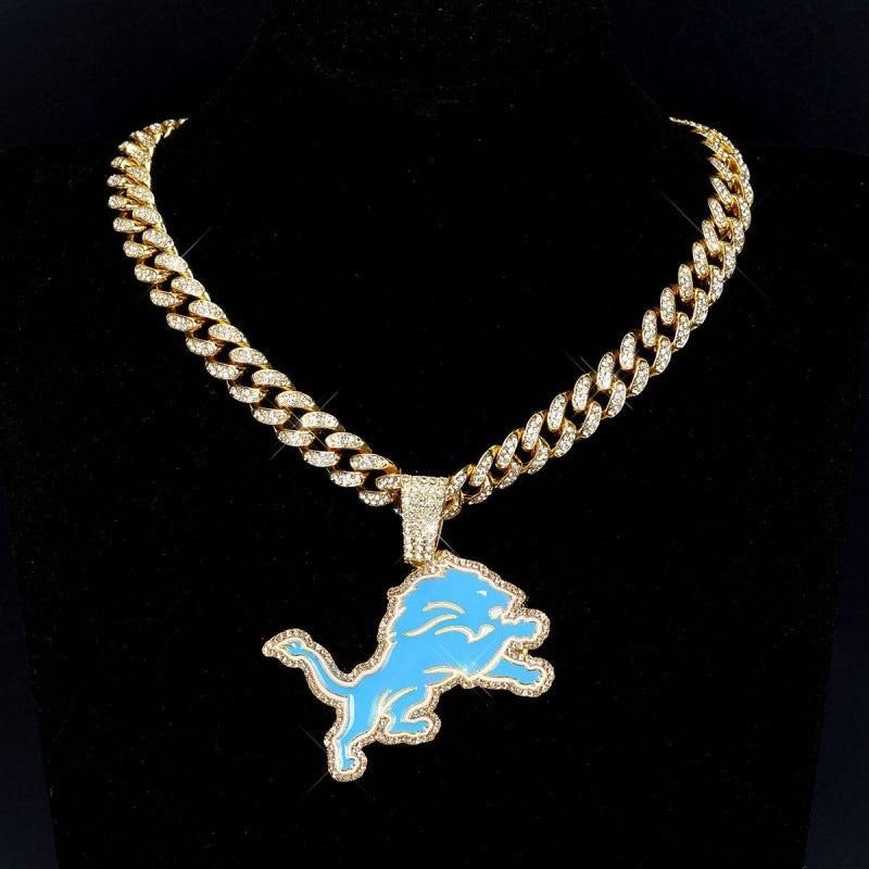 Detroit Lions football championship pendant with 20inch cuban chain necklace