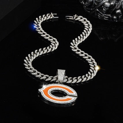 Chicago Bears football championship pendant with 20inch cuban chain necklace